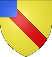 Blason de Noroy: d’or à la bande de gueules, au franc-canton d’azur brochant